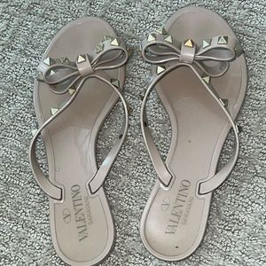 Valentino nude studded bow flats